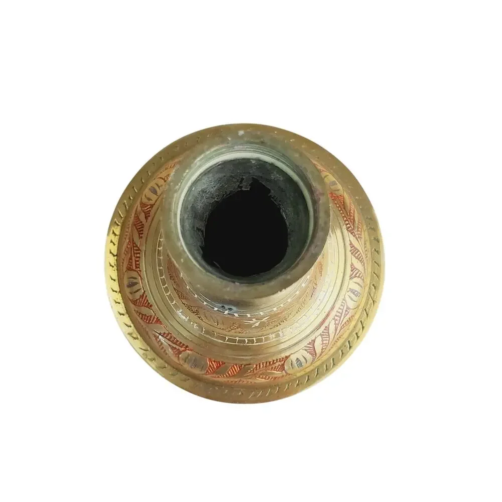 Antique Brass Hookah Base Pot Original Old Hand-Crafted Etched Floral Design Red